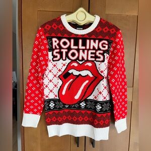 Men's Rolling Stones Ugly Christmas Crew Neck Black & Red Knit Sweater, Small